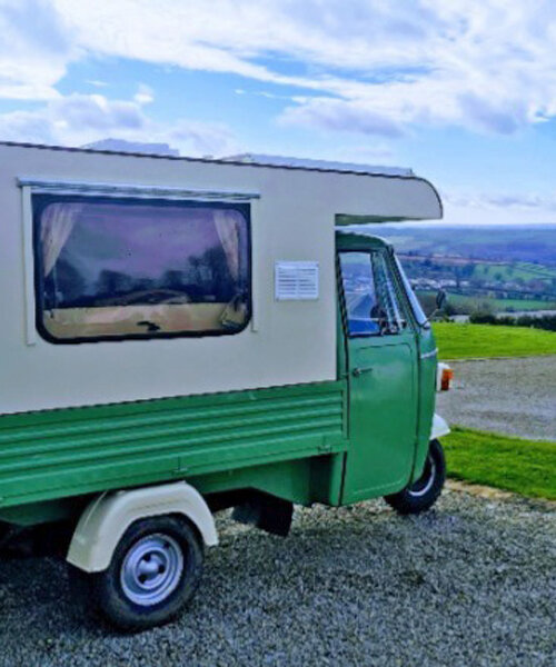 steve dawe gives new life to piaggio ape scooter as tiny campervan