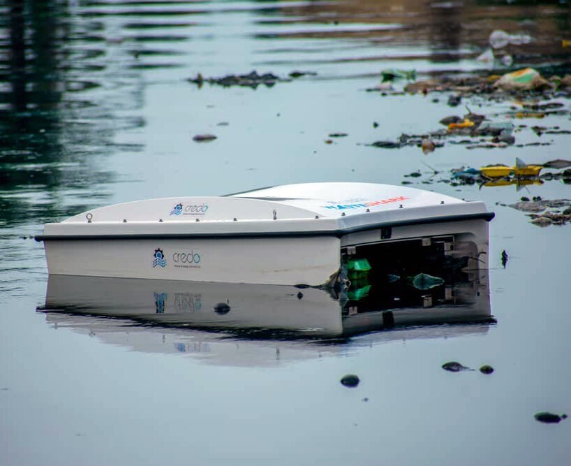 autonomous-drone wasteshark vacuums plastic waste and biomass from water