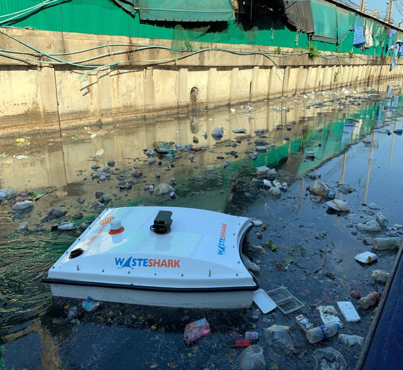 autonomous-drone wasteshark vacuums plastic waste and biomass from water