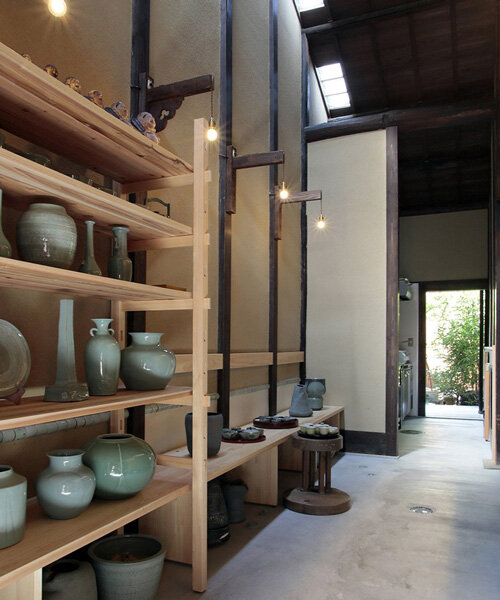 atspace architects converts kyoto machiya townhouse into SOKOKU celadon gallery + café
