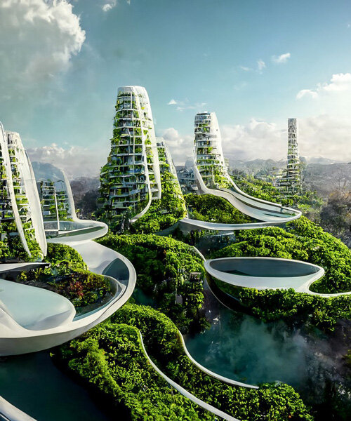 AI envisions a futuristic sustainable city with air-purifying biophilic skyscrapers