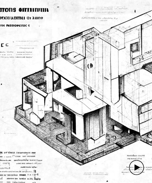 AI generates speculative axonometric construction drawings of modern concrete houses