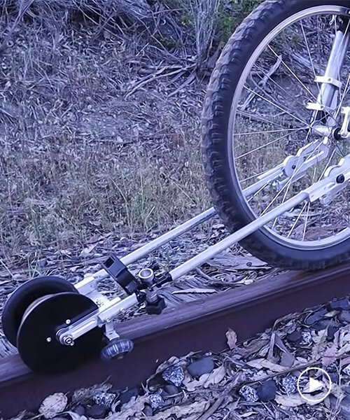 this foldable accessory transforms your bike into a draisine to ride on abandoned railways