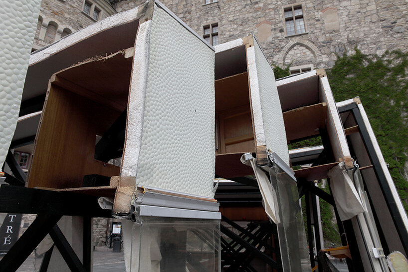 baptiste debombourg's sliced-up caravan oscillates between demolition and transformation