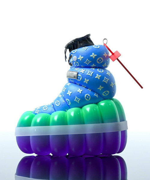 inflatable concept shoes are layered with daily objects in UV-Zhu’s fashion metaverse