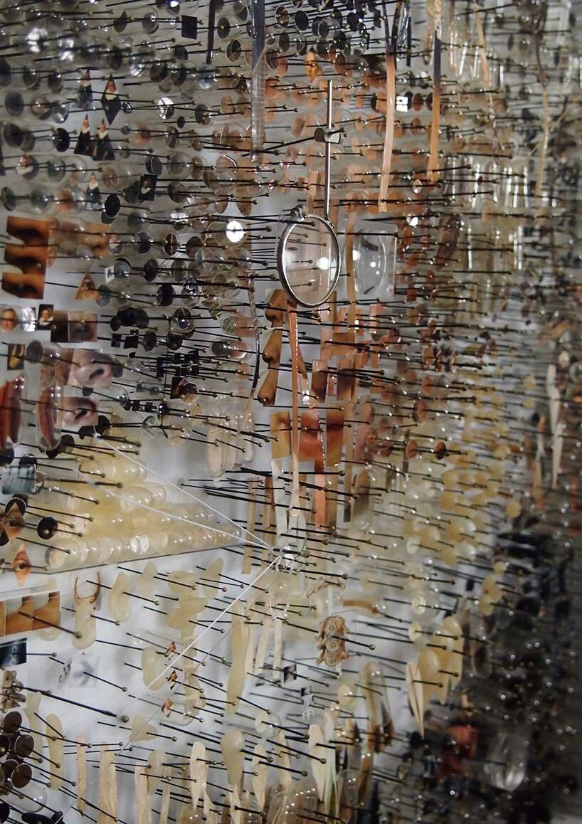 human hair, gelatin capsules & insect pins form uncanny dismantled portraits by michael mapes