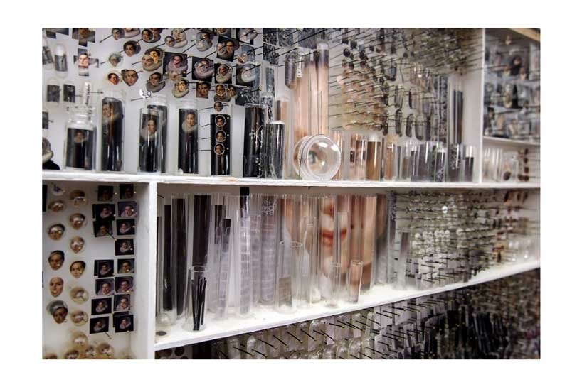 human hair, gelatin capsules & insect pins form uncanny dismantled portraits by michael mapes