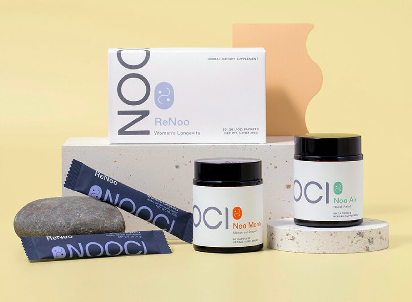 soft tones, sans serif, and glass jars modernize NOOCI’s traditional chinese medicine