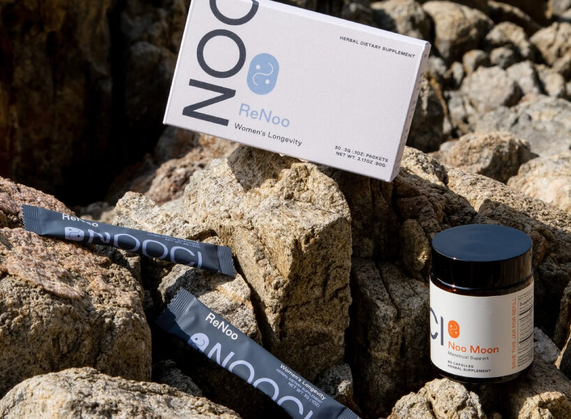 soft tones, sans serif, and glass jars modernize NOOCI’s traditional chinese medicine