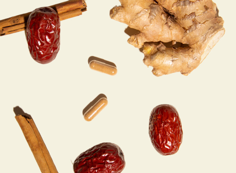 soft tones, sans serif, and glass jars modernize NOOCI’s traditional chinese medicine