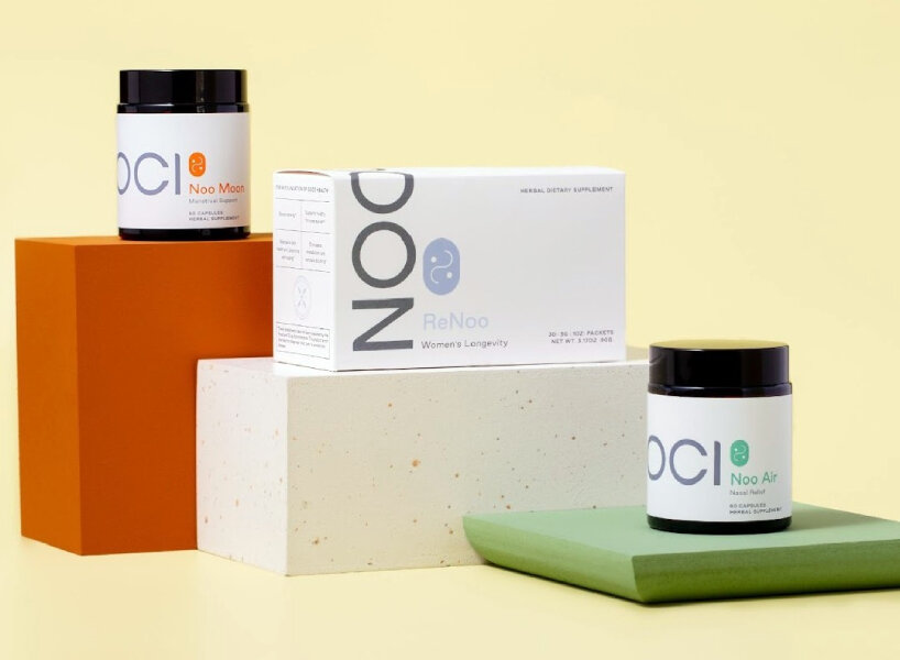 soft, sans-serif tones and glass jars modernize NOOCI's Traditional Chinese Medicine