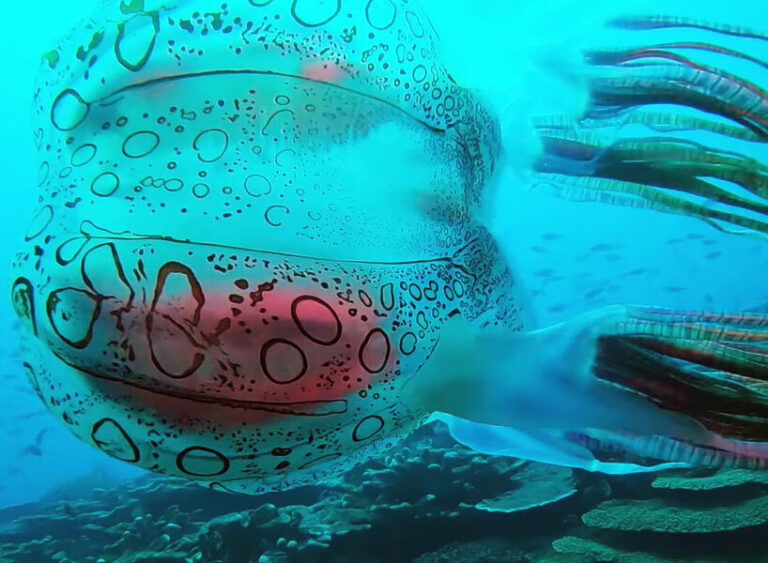 new rare jellyfish filmed by a scuba diver has the size of a soccer ball