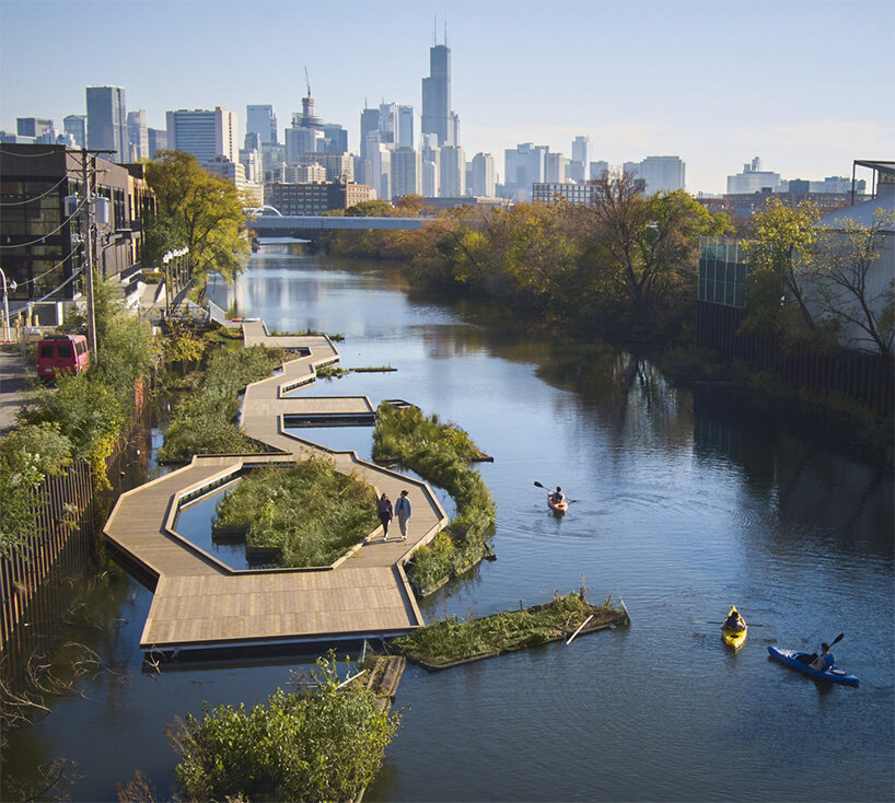 SOM and urban rivers build a floating eco-park meandering through the chicago river