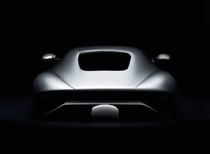 AI geproduceerd concept 'apple car' uit omschrijving 'minimalistische sportwagen geïnspireerd door macbook'