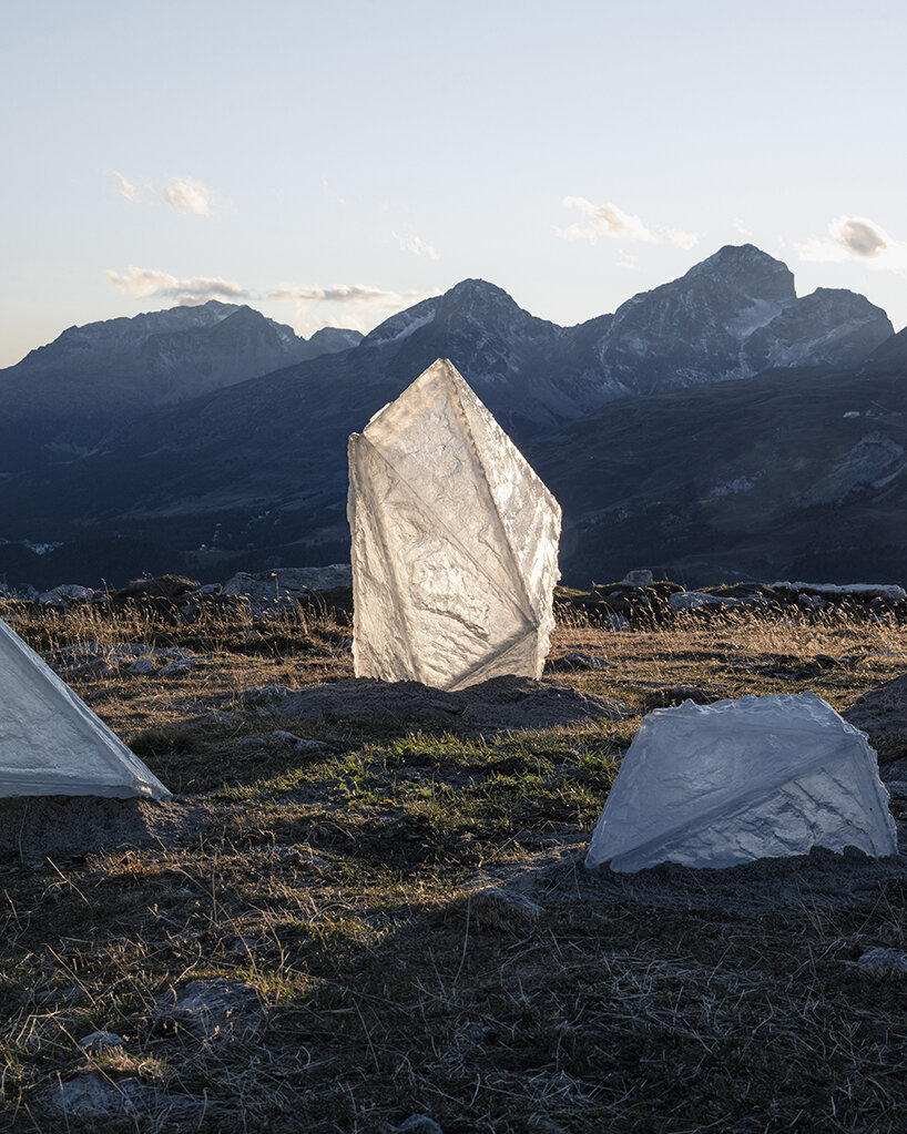 set in the swiss highlands, douglas mandry's sculptural installation explores the melting of glaciers