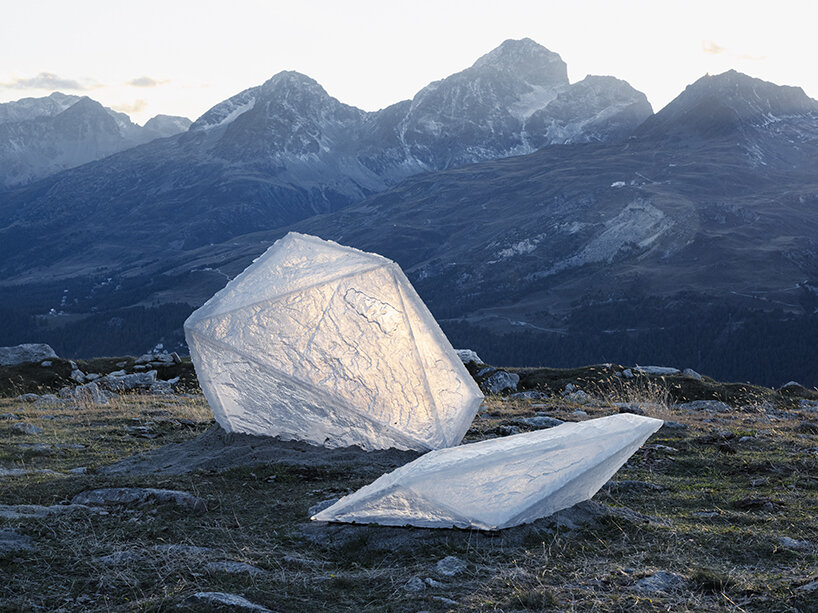 set in the swiss highlands, douglas mandry's sculptural installation explores melting glaciers