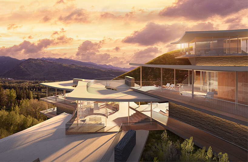 interview: NO ARCHITECTURE embeds five interlocking pavilions into aspen's panorama