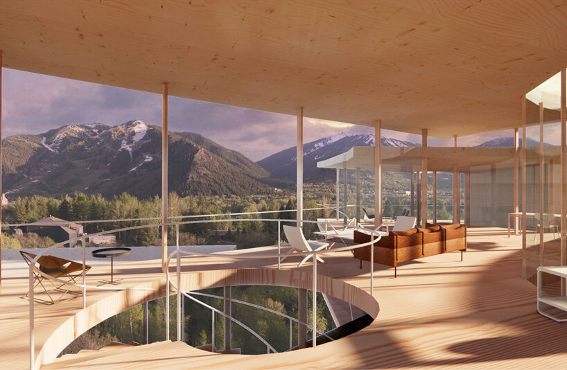 interview: NO ARCHITECTURE embeds five interlocking pavilions into aspen's panorama