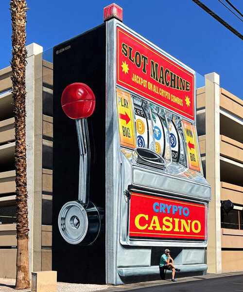 leon keer's giant 3D mural in las vegas depicts a retrofied crypto slot machine