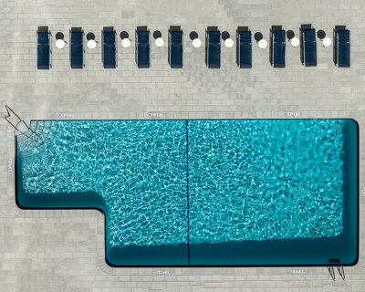 brad walls experiments with negative space & blue hues for 'pools from above' photo series