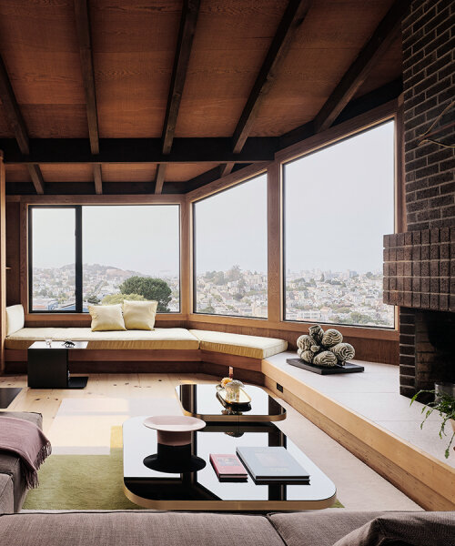 studio terpeluk blends redwood with marble, terrazzo, & soft tones in california home