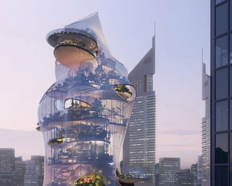 OBMI's 'aera' resort proposes organic tower of stacked landscapes