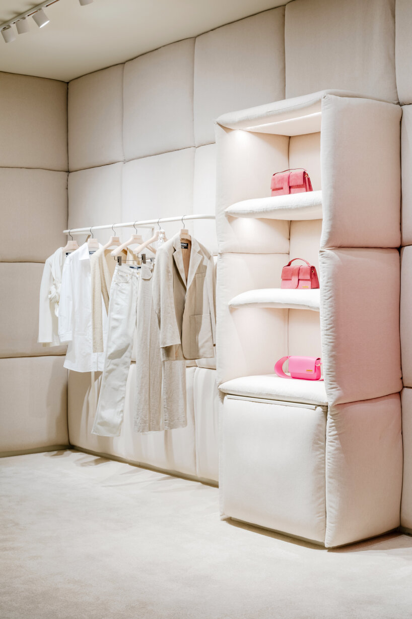 puffy, white pillows carpet AMO's shop-in-shop boutique for jacquemus in  paris