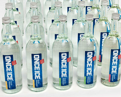 bottled meltwater from arctic + antarctic glaciers combats rising sea levels with irony