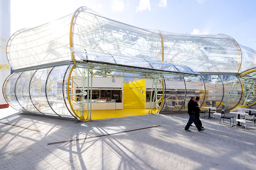 selgascano uplifts london's design district with transparent, yellow-toned food market