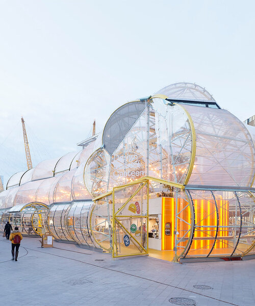 selgascano uplifts london's design district with transparent, yellow-toned food market