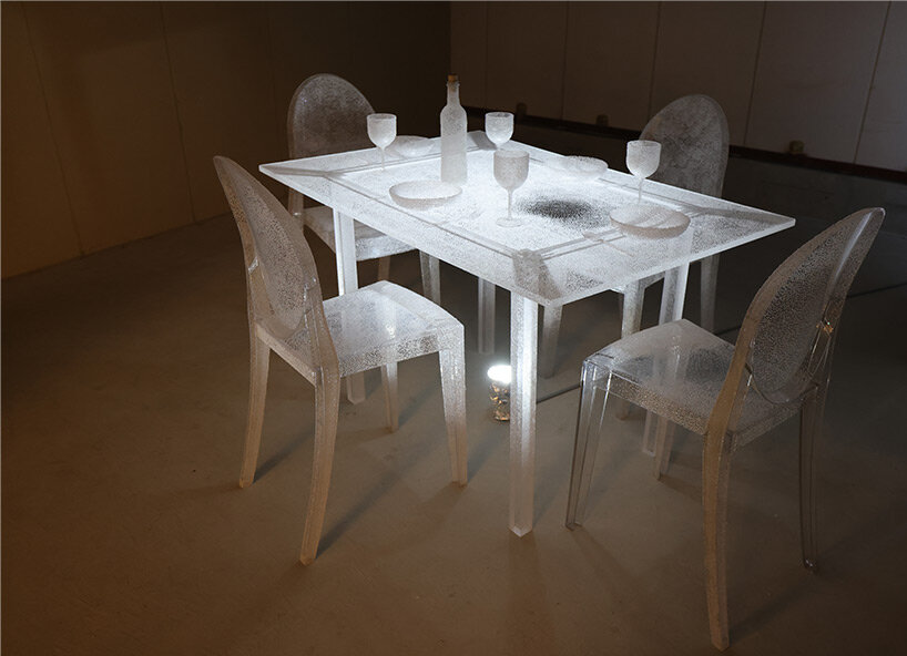 nina nomura crafts artfully perforated landscape by melting holes into plastic everyday items