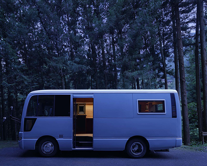 moo flat design transforms mini bus into fully-equipped mobile office