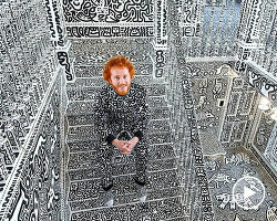 watch mr. doodle fully cover mansion in his own black and white cartoonish signature