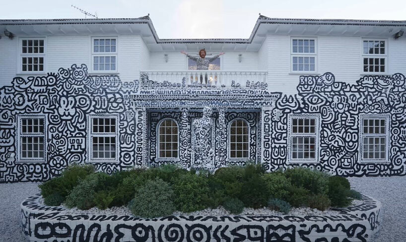 watch mr. doodle fully cover mansion in his own black and white cartoonish signature