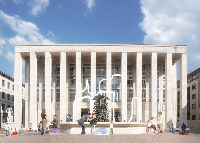 objects of common interest's luminous tubes rejuvenate plaza in italy