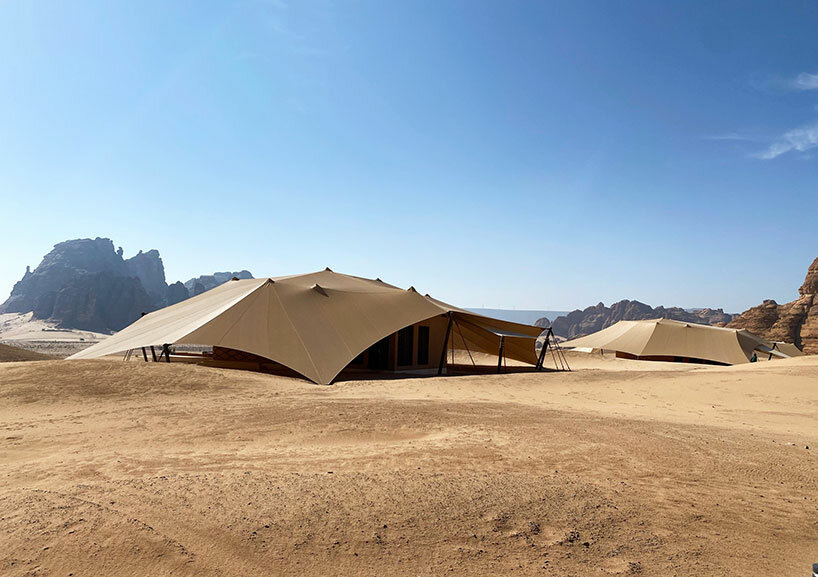 tented villas resort camouflages into saudi arabia's desertscape