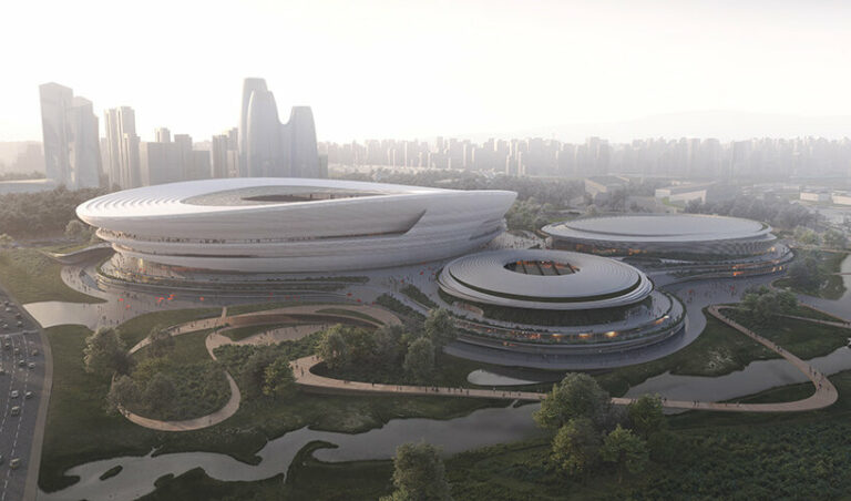 zaha hadid architects' hangzhou stadium inspired by tea farms