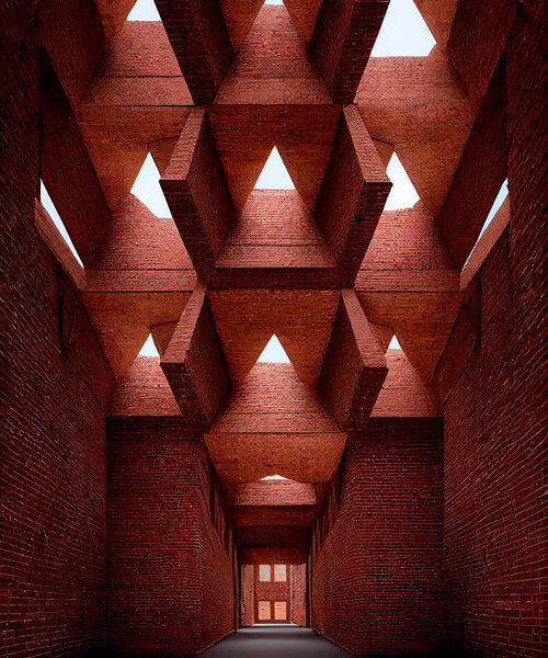 AI-generated brick structures explore sacredness through light and tensile geometry