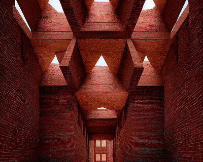 AI-generated brick structures explore sacredness through light and tensile geometry