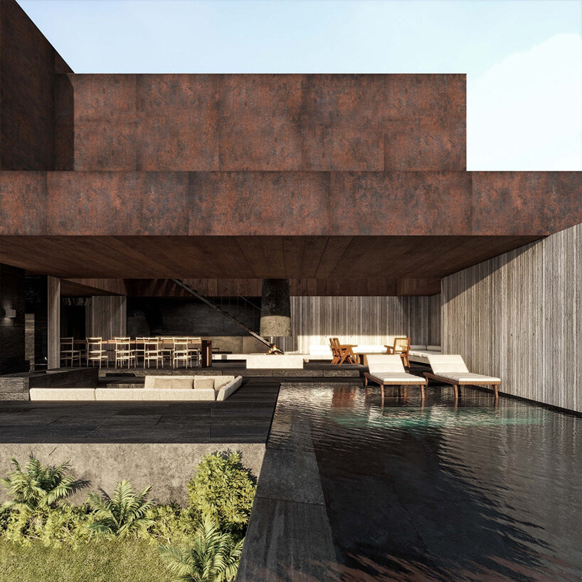 'not a hotel' unveils corten steel house by suppose design office perched on a hillside