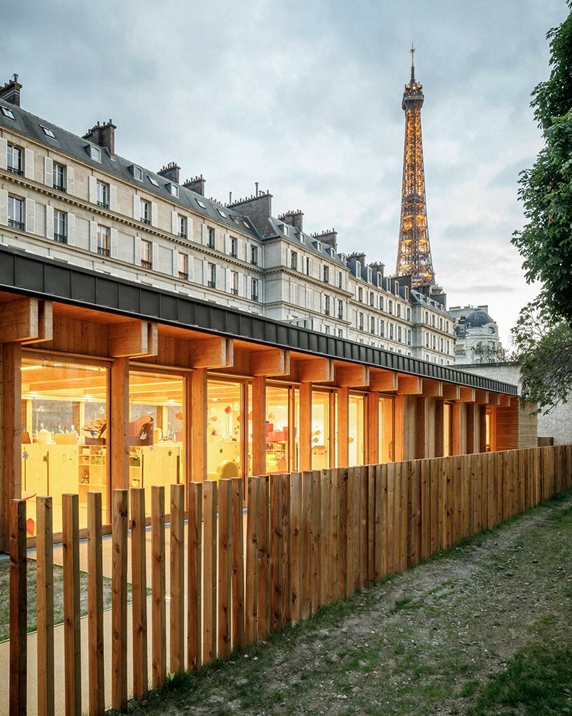 bio-sourced materials adorn childcare center within palais de l'alma in paris