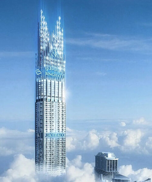 crowned with diamond spires, the world’s tallest residential tower is underway in dubai