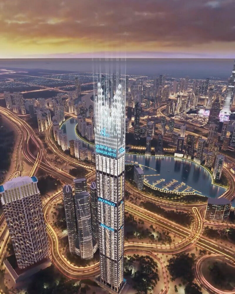 diamond spires crown the world’s tallest residential tower in dubai