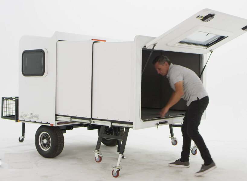 mini sleeping trailer 'hitch hotel' expands up to 7 feet in under 1 minute