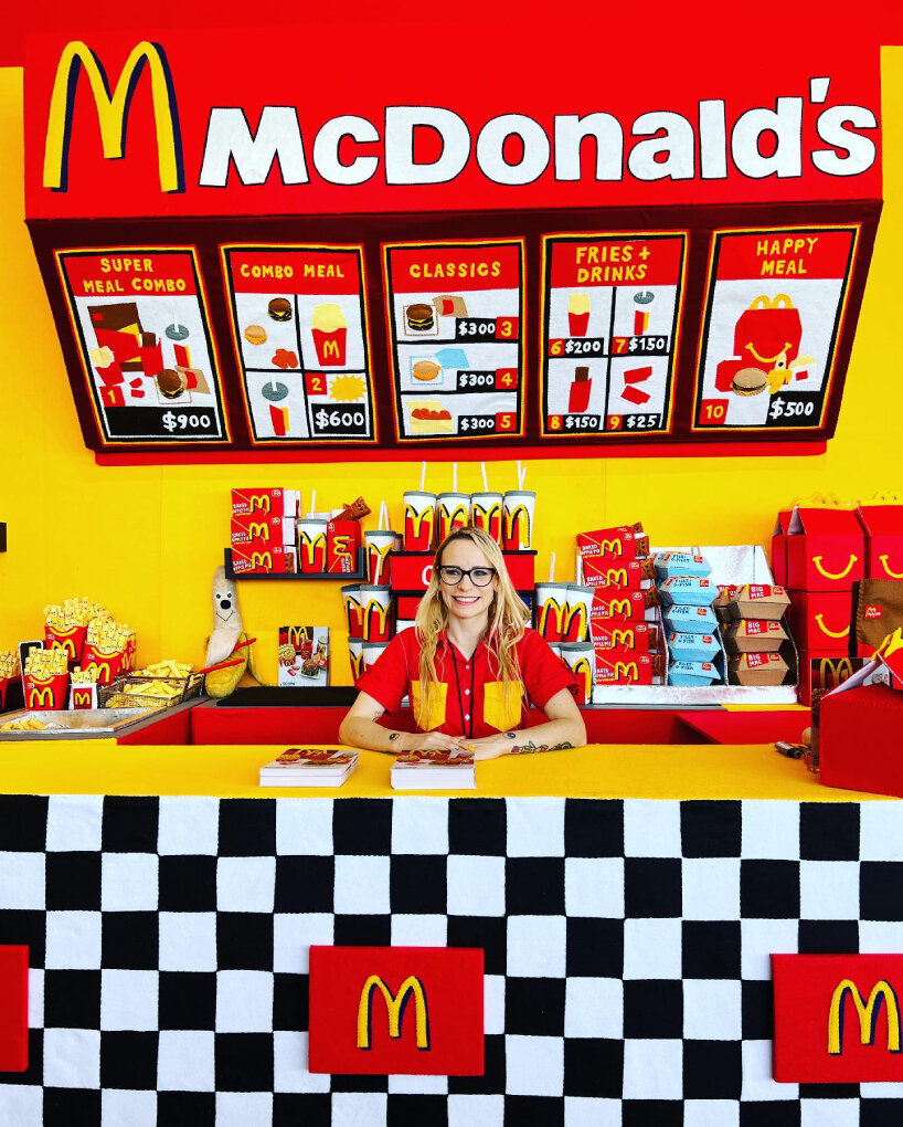 lucy sparrow exhibits her entirely felt-made mcdonald's in miami