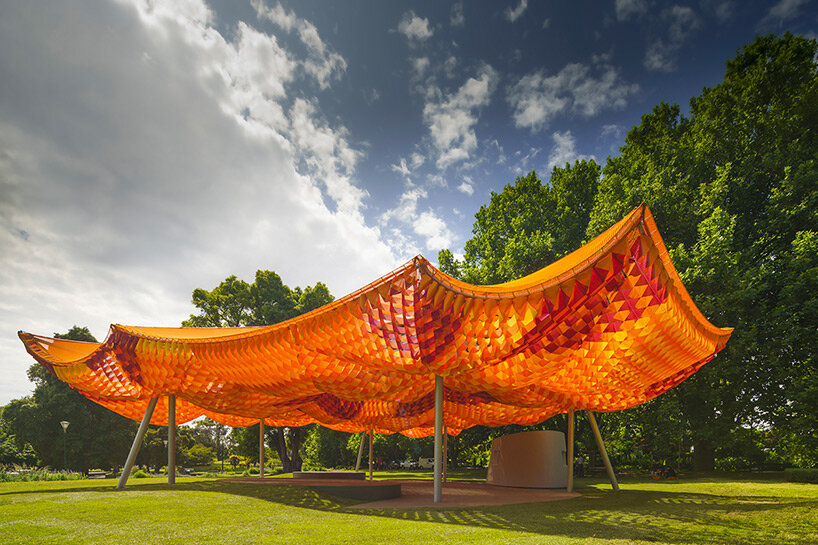 MPavilion 2022 welcomes guests to all(zone)'s vibrant waffle-like canopy