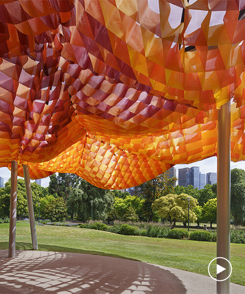 MPavilion 2022 welcomes guests to all(zone)'s vibrant waffle-like canopy