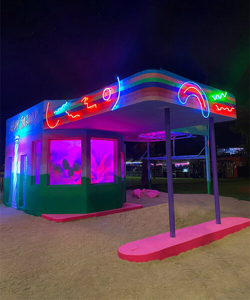 neon saltwater transforms 1930s las vegas gas station into retro landscape of glowing lights