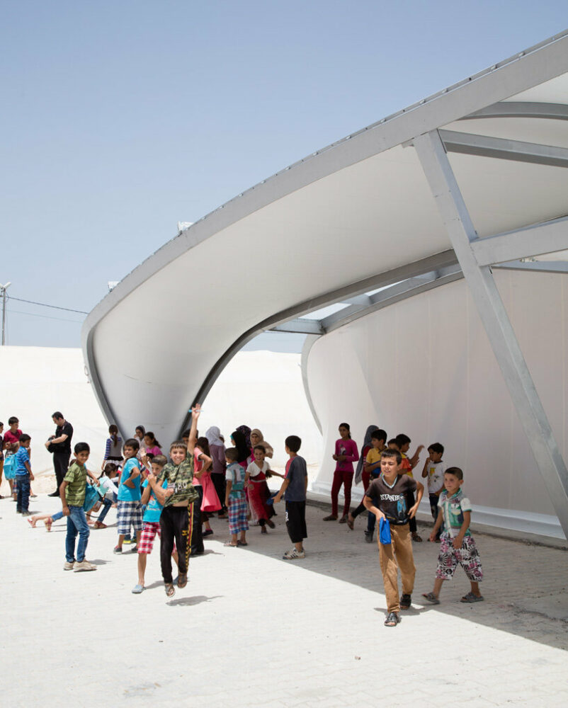 zaha hadid designs 27 tents as schools, clinics and shelters for refugee communities