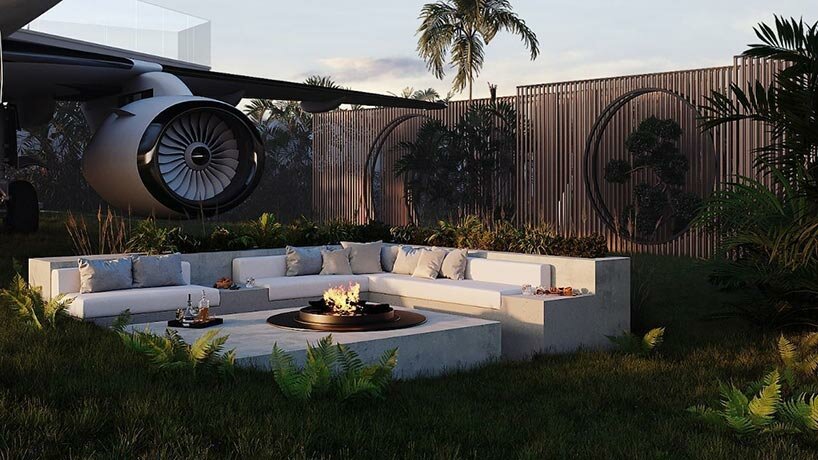abandoned boeing turns into a luxury villa with hanging terraces over bali's coast